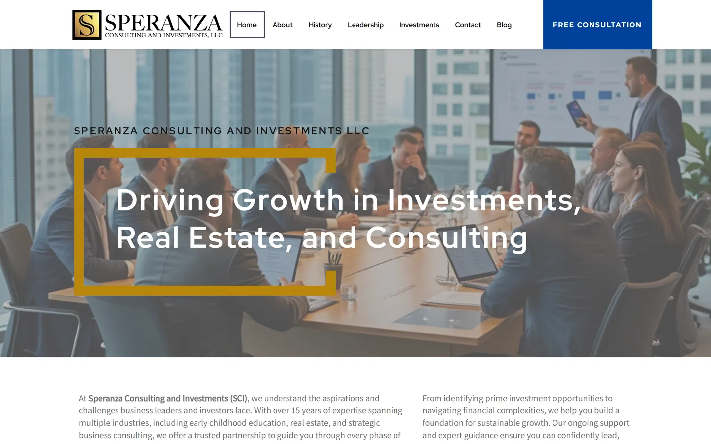 Speranza Consulting — Consulting · Client, built by Chris Hornak
